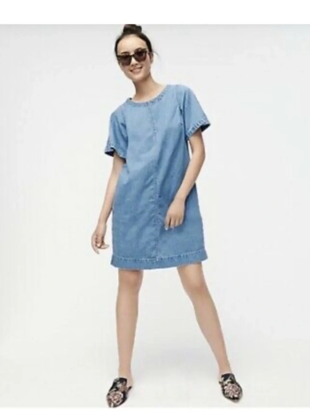 J. Crew Short Sleeve Chambray Dress